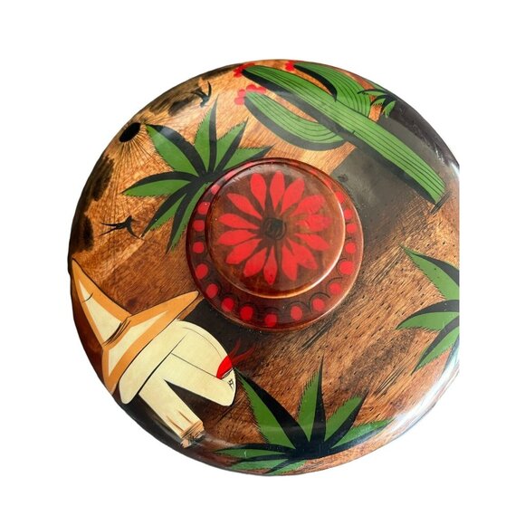 Mexican Folk Art Hand Painted Wood Bowl with Lid by Roberto C Rios - Picture 5 of 11
